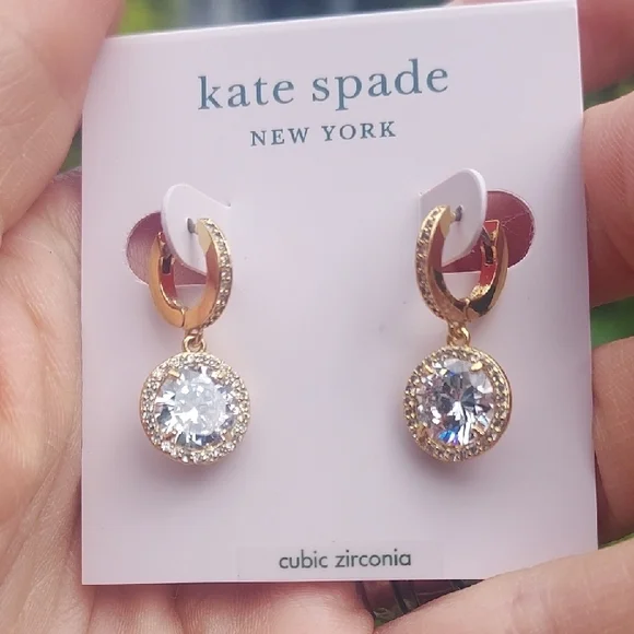 Kate Spade "SOMETHING SPARK" Gold Crystal Drop Earrings With Dustbag - Picture 1 of 5
